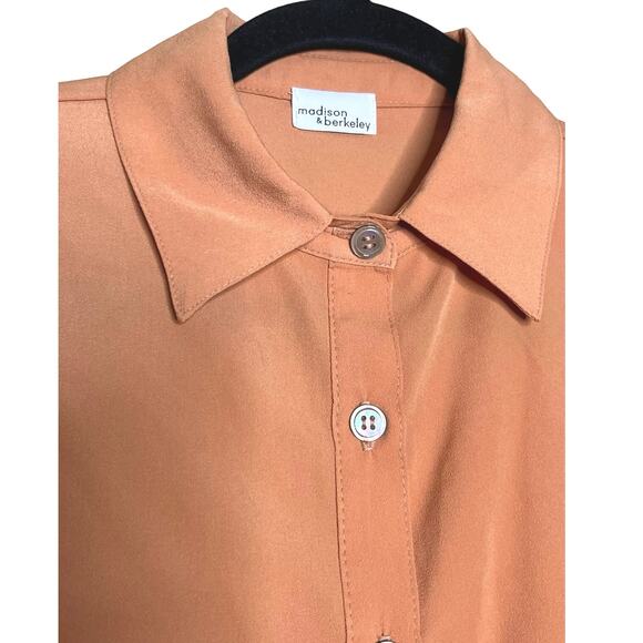 Madison & Berkeley Cropped Long Sleeved Button Down Shirt, Orange Fall Top - Picture 3 of 5